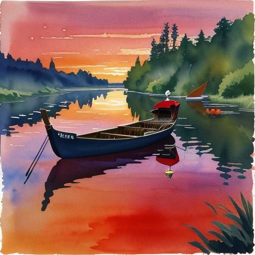 Sunset River Reflection: Impasto Gouache Watercolor Painting