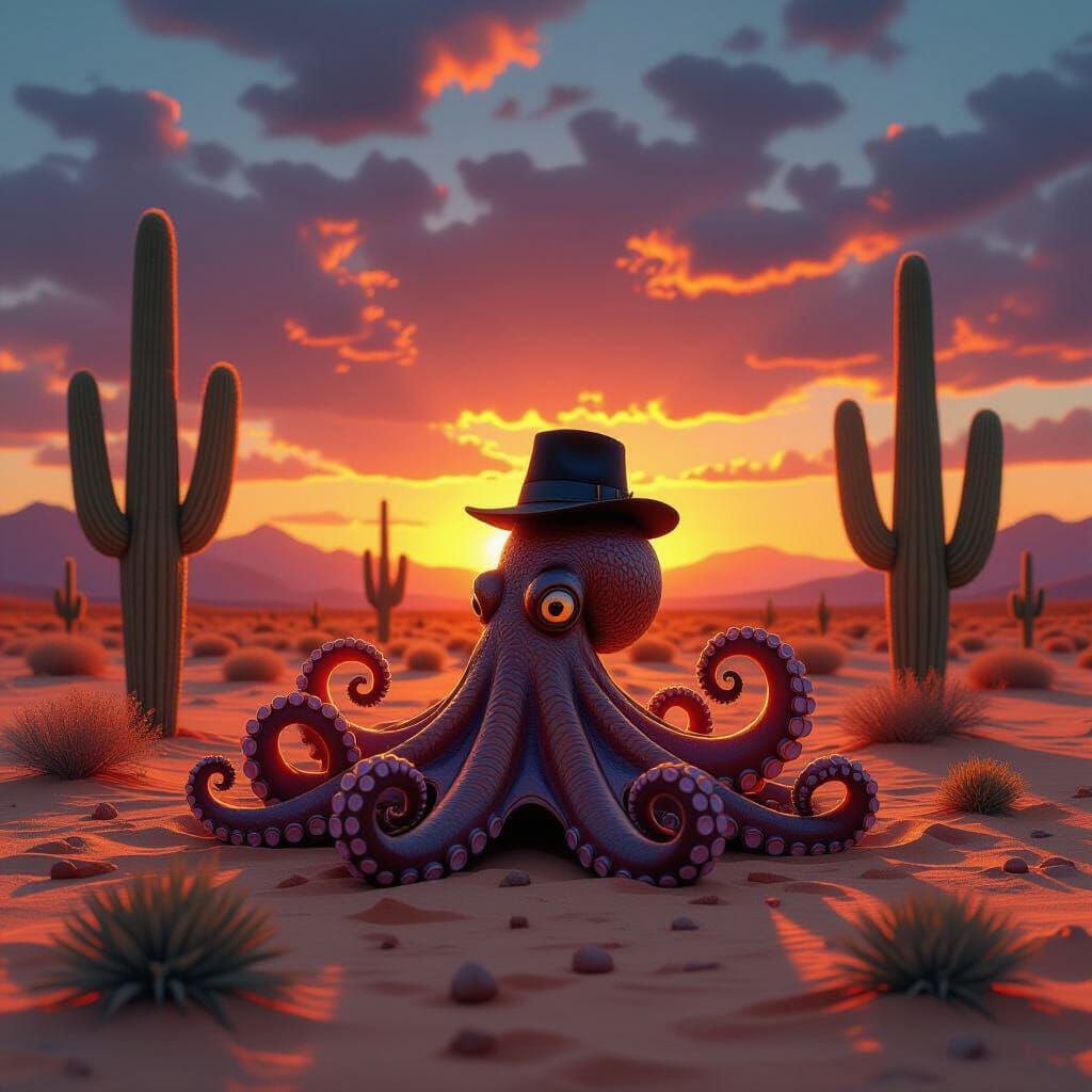 Octopus Funeral in Desert Sunset