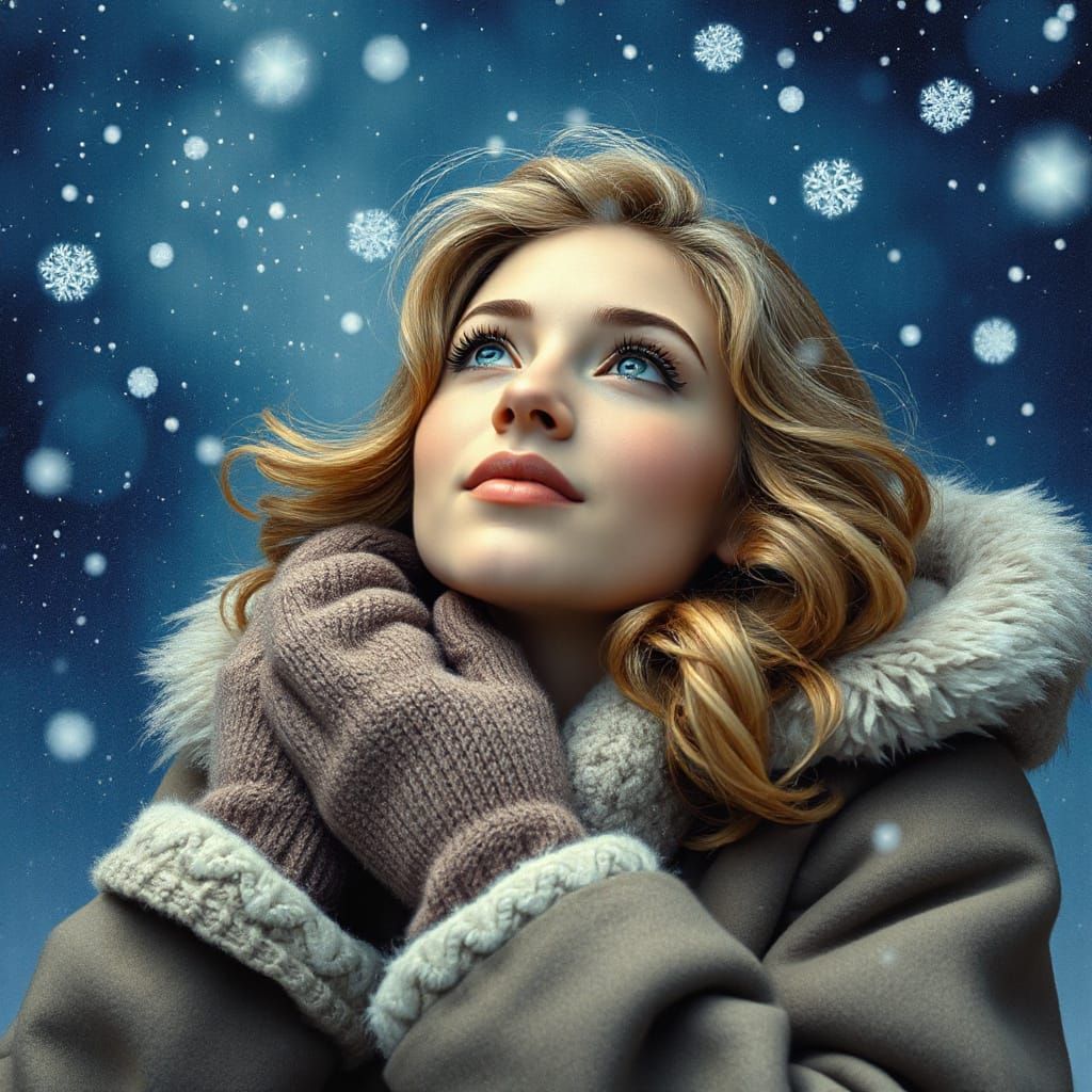 Winter Stargazer: A Dreamy Art Nouveau Portrait