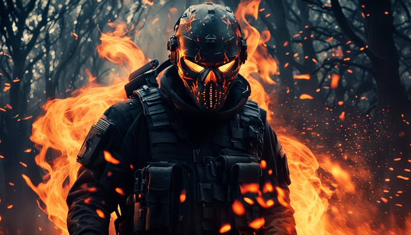 Burning Skull Figure in a Military Suit