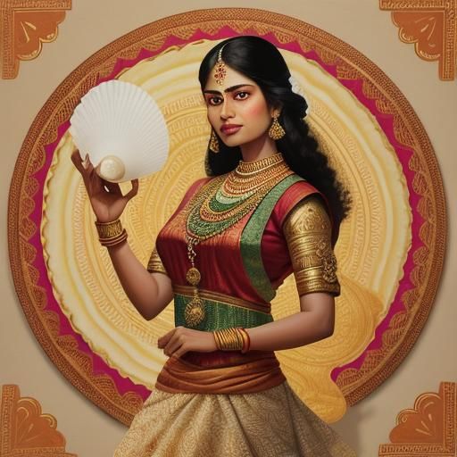 Woman with Shankha Shell in Raja Ravi Varma Style