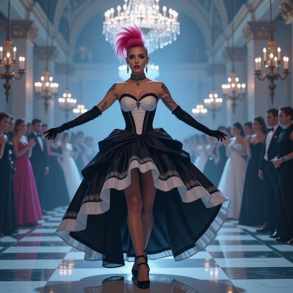 Punk Woman Dancing in Ballroom, Cinematic Lighting
