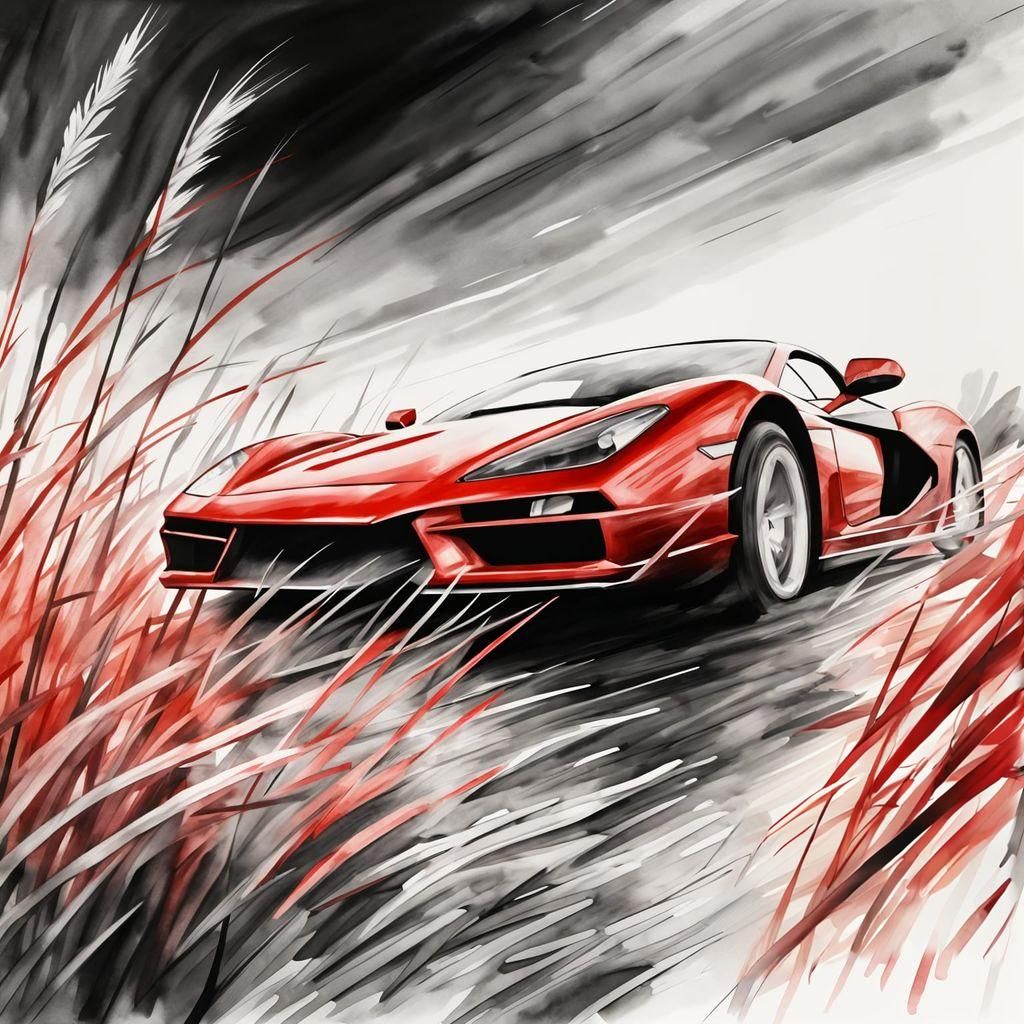 Monochrome Supercar with Red Accent, Motion Blur