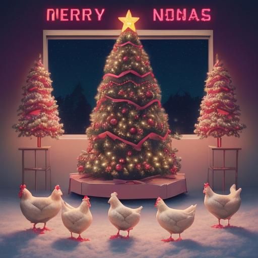 Santa's Synthwave Christmas: Neon Chickens Under the Tree