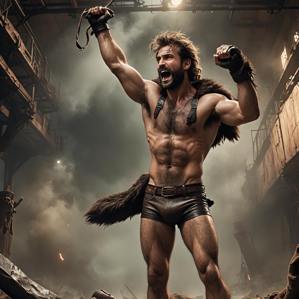 Dramatic Digital Painting of Hairy Man in Jock