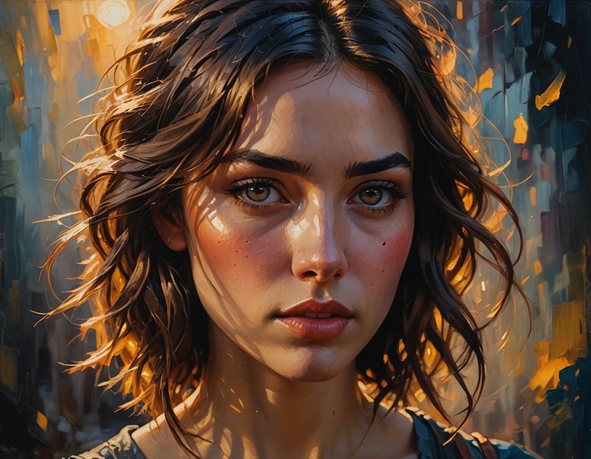 Pretty Girl Portrait in Post-Impressionist Oil Painting