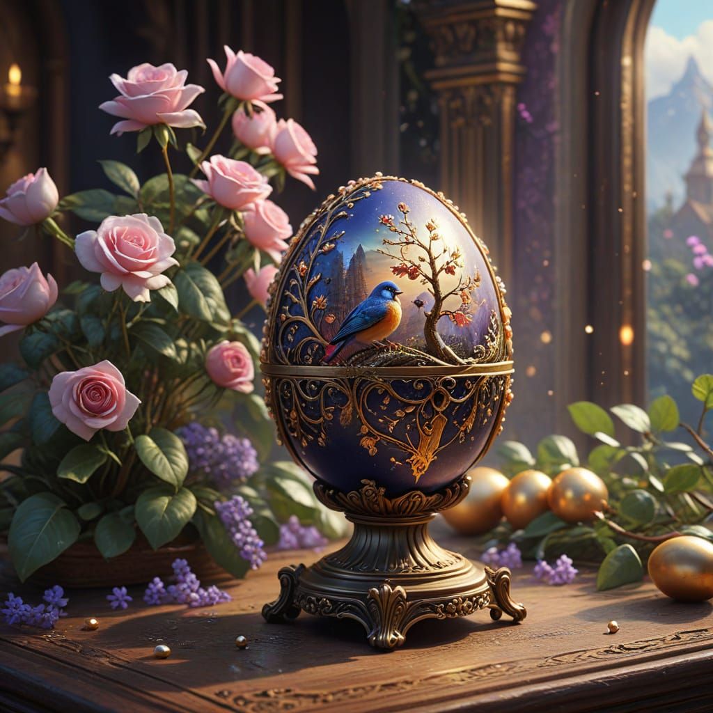 Whimsical Easter Egg Scene in Vibrant Colors