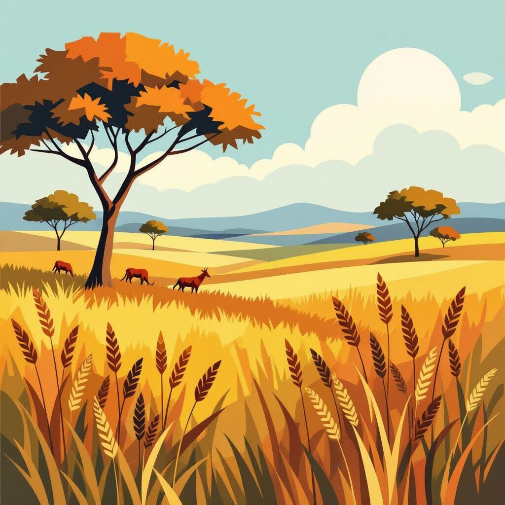 Geometric Savannah with Mimosoideae in Cubist Style