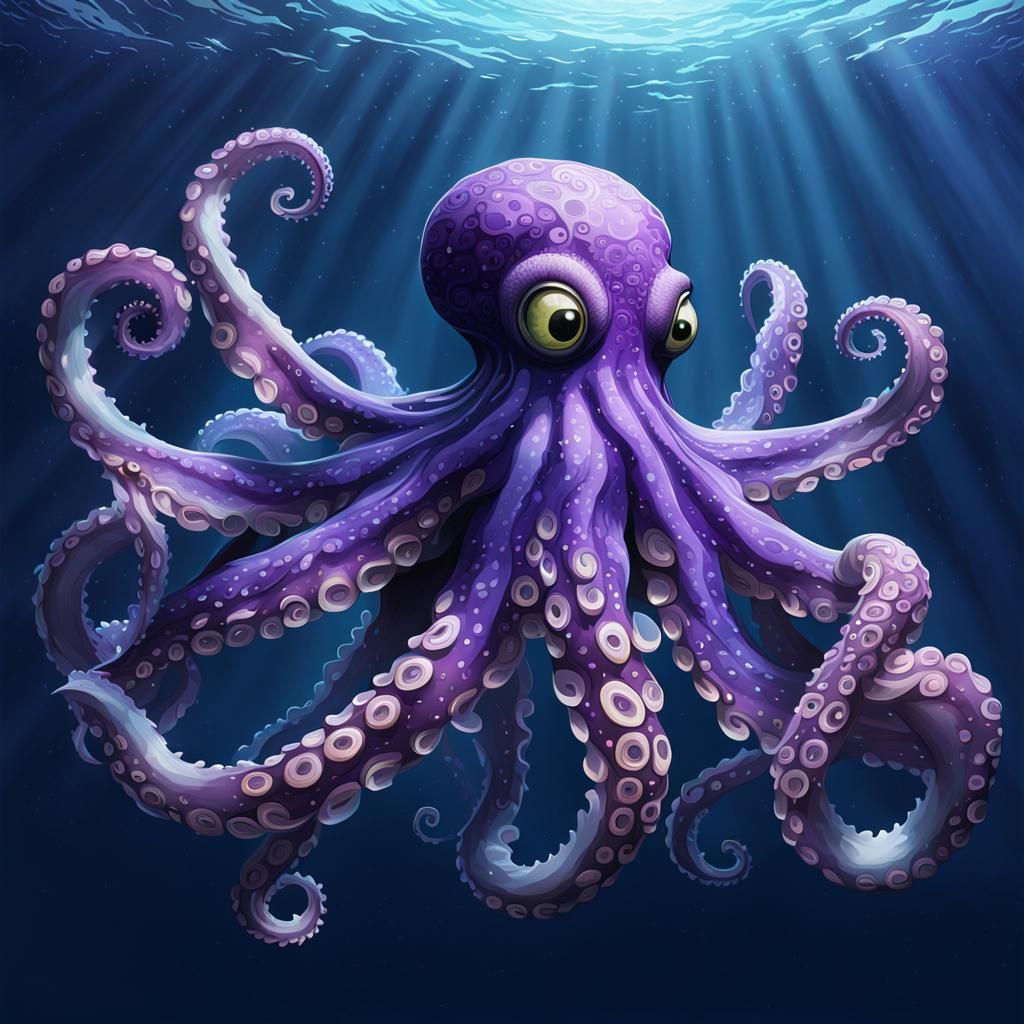 Ornate Octopus in Deep Sea: Studio Ghibli Style