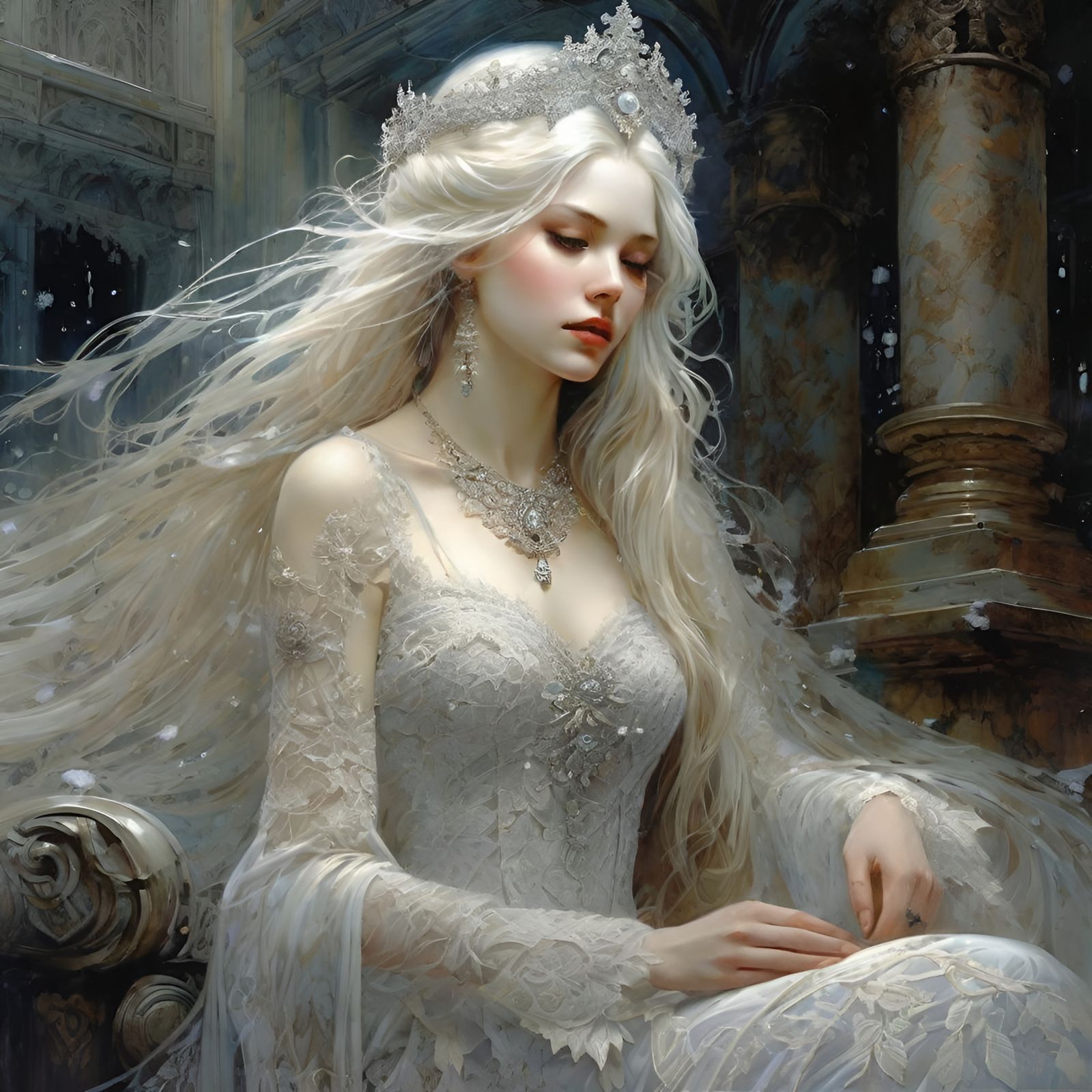 Lacy Silver-Haired Woman in Anime Style