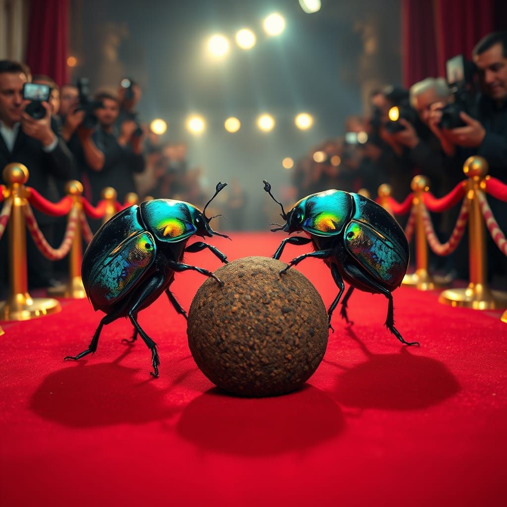 Iridescent Dung Beetles Roll a Gemstone Ball Up the Crimson ...