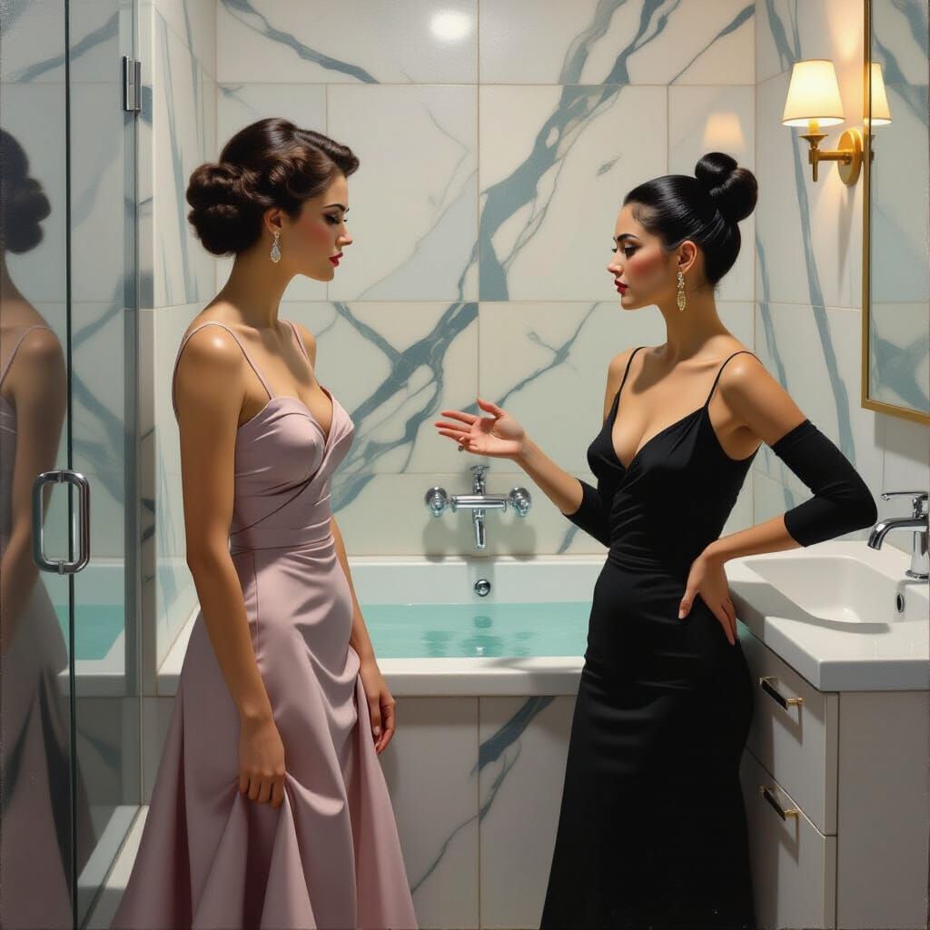 Distressed Wife in Bathroom, Dramatic Realism