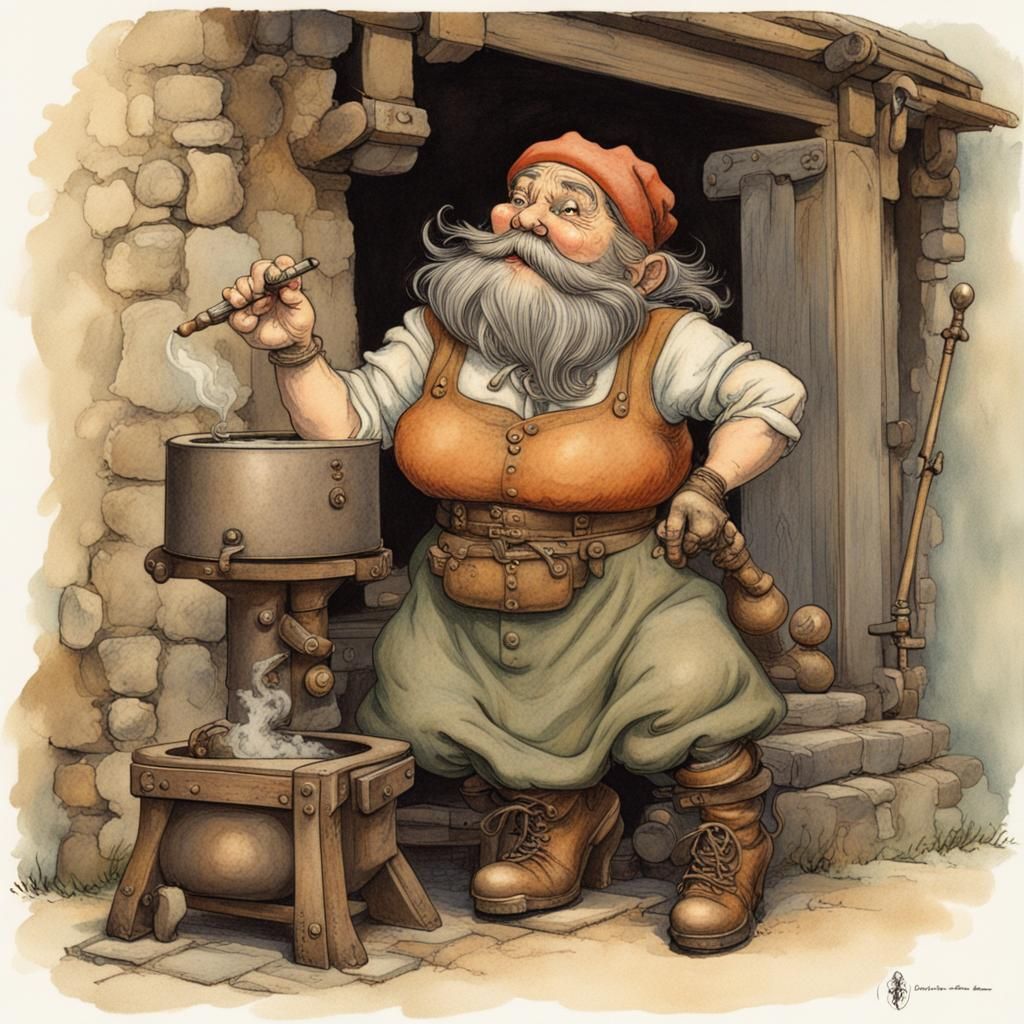 Bearded Dwarf Blowing Kiss, Anton Pieck Style