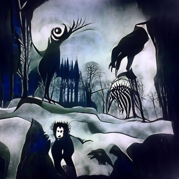 Gothic Beast in Northern Forest, German Expressionism