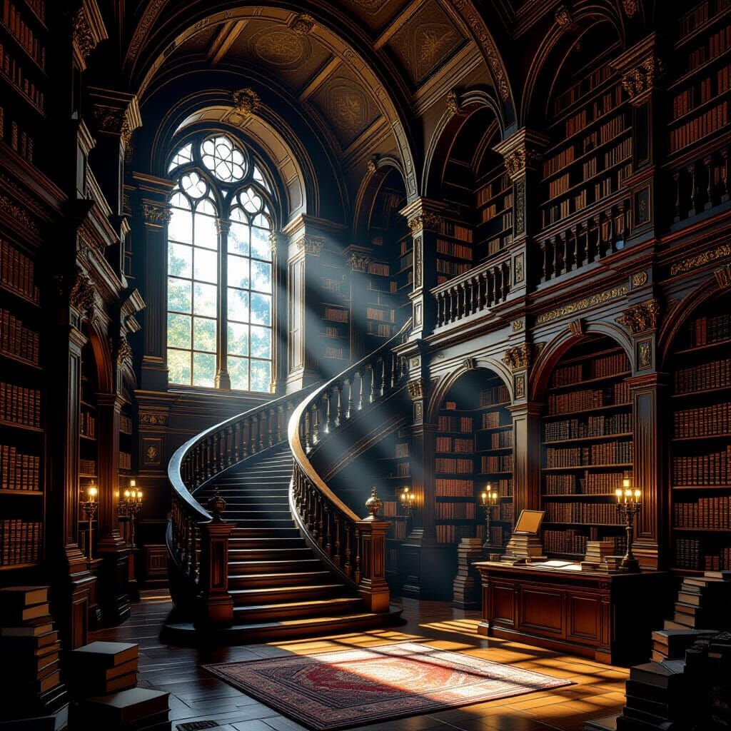 Majestic Ancient Library of Knowledge