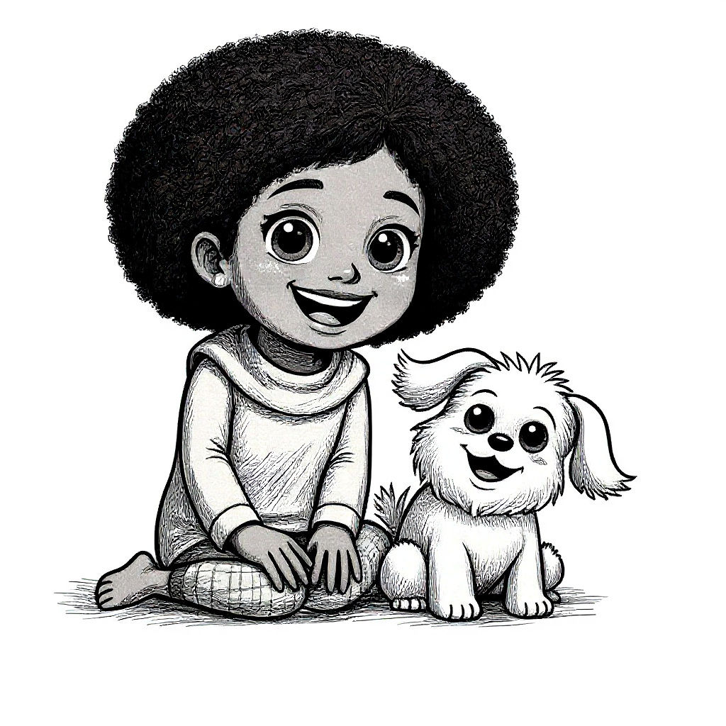 Girl and Dog Comic Book Line Art for Coloring
