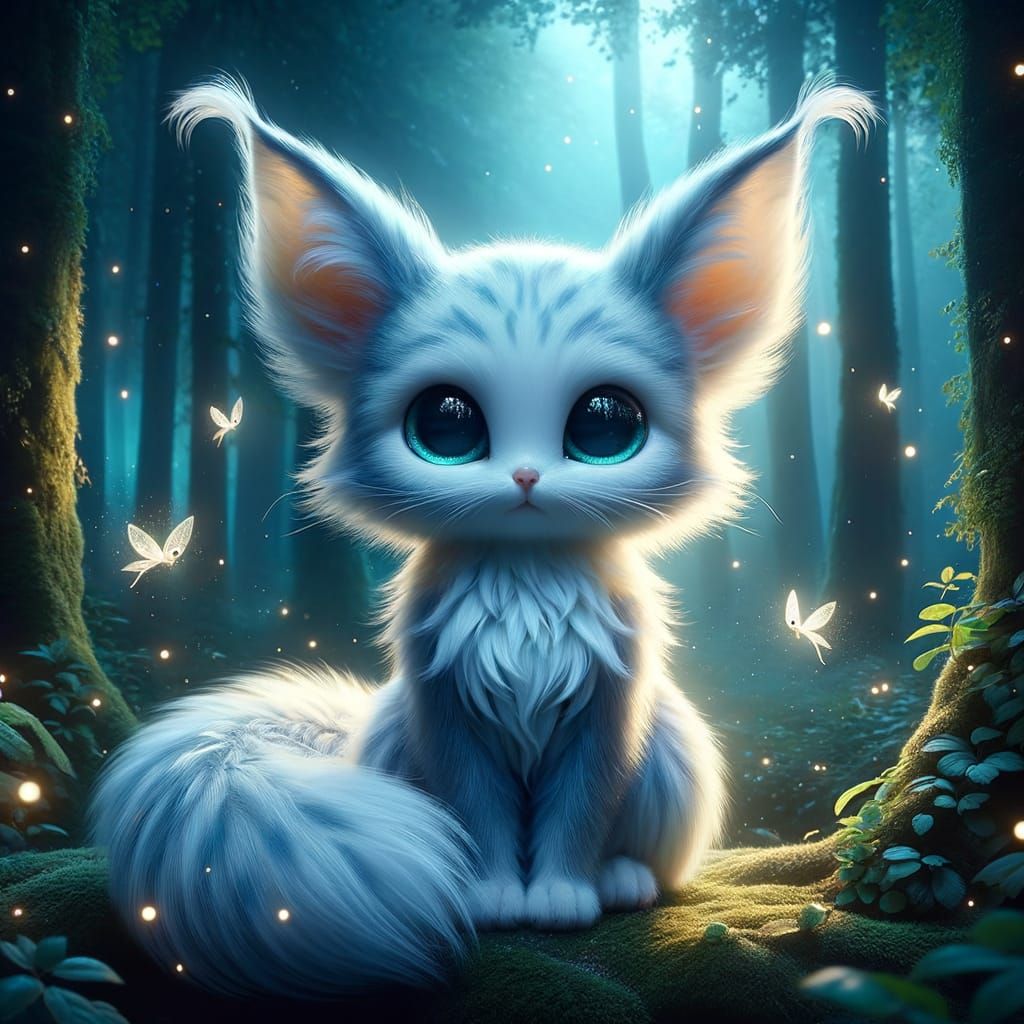 Magical Kitten Creature in Enchanted Forest