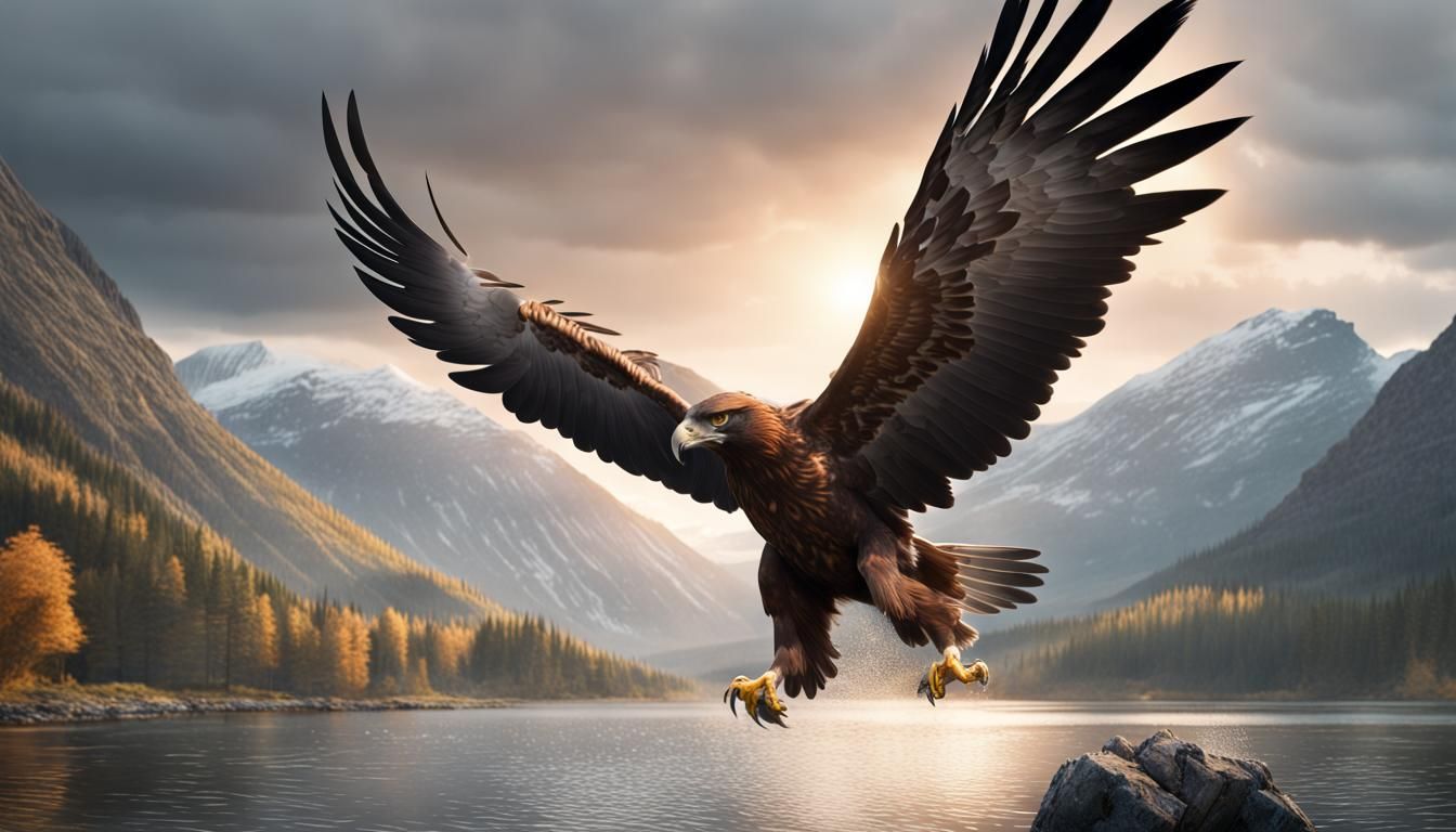 Golden Eagle Captures Salmon in Loch Ness