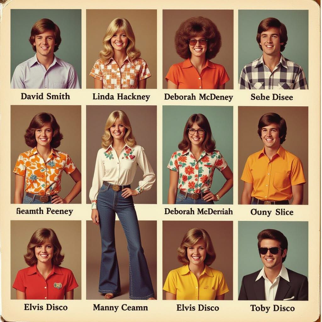 1970s Yearbook Page with Retro Student Photos