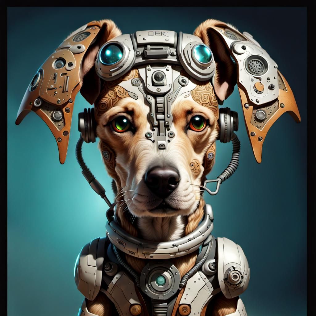 Neo-Punk Bionic Dog with "Thank You" Text
