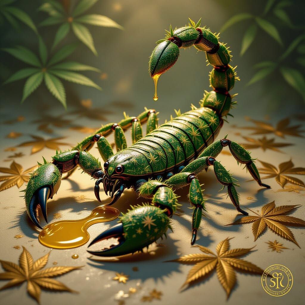 Cannabis Scorpion Illustration in Maximalist Style