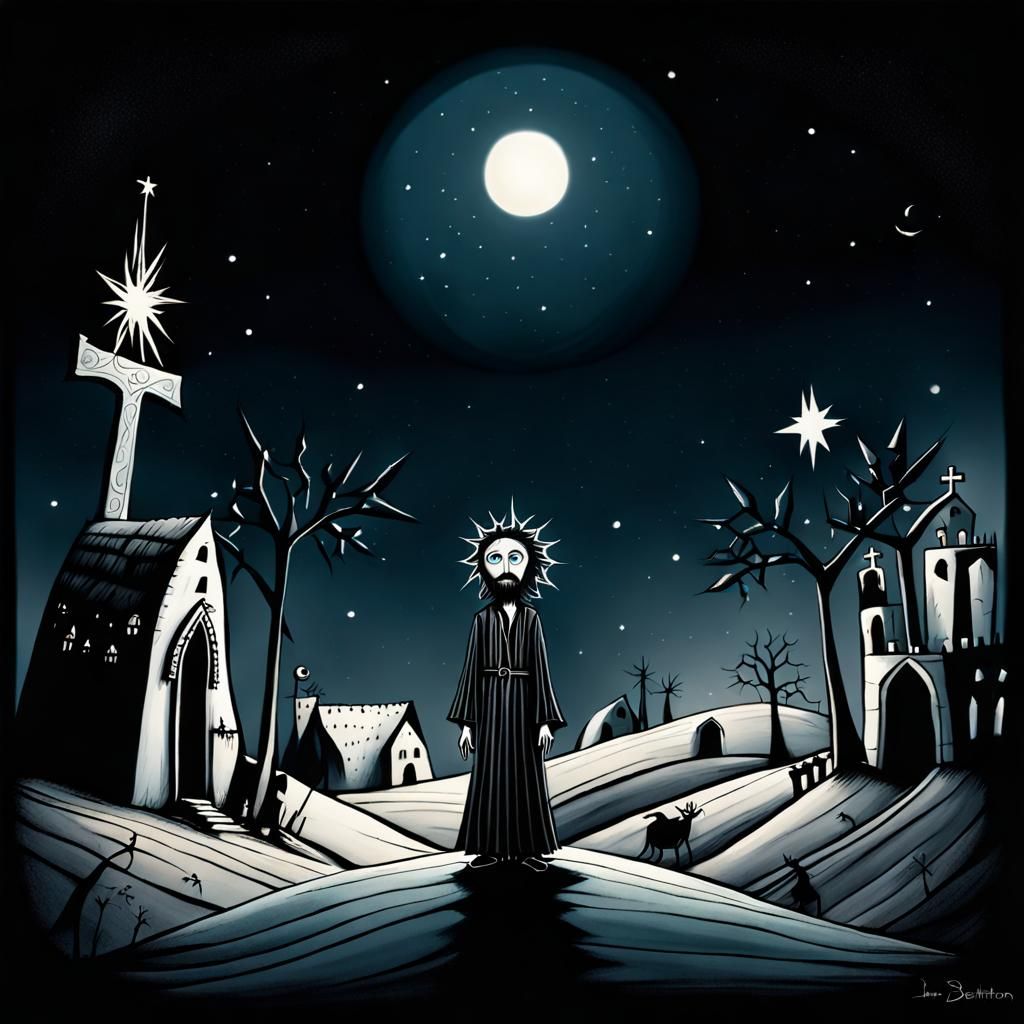 Jesus in Bethlehem: A Tim Burton-esque Scene