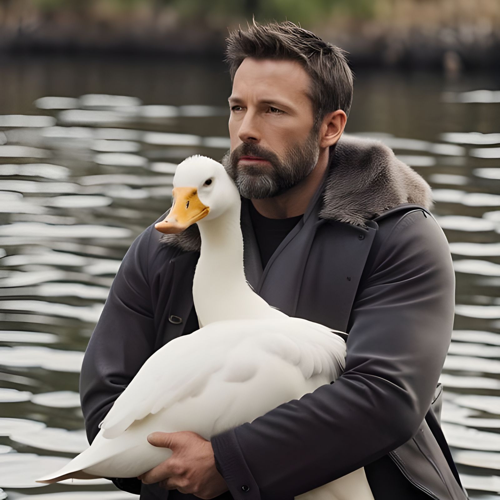 Ben Affleck Hugging a White Duck
