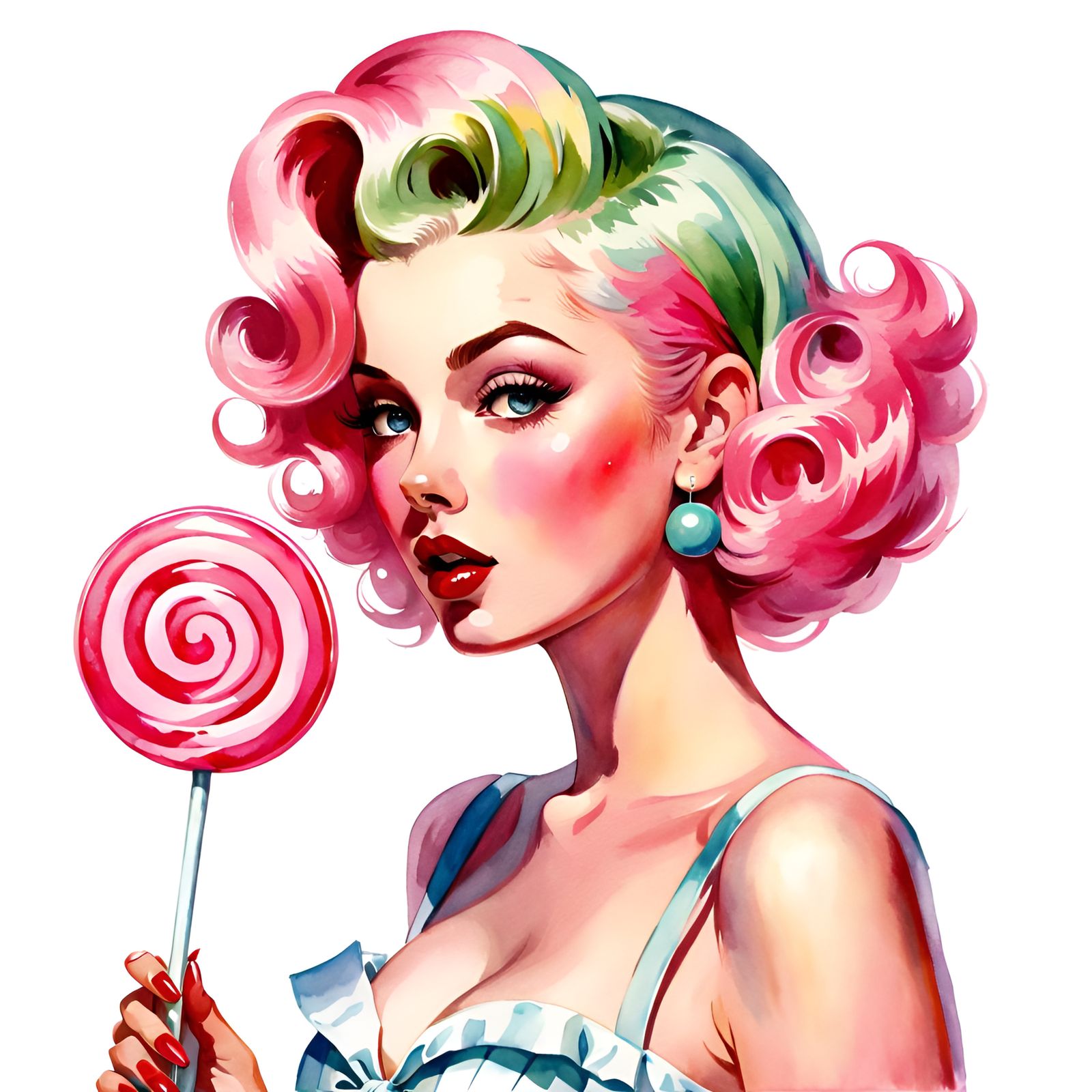 Girl with Lollipop: Hyperrealistic Watercolor Illustration