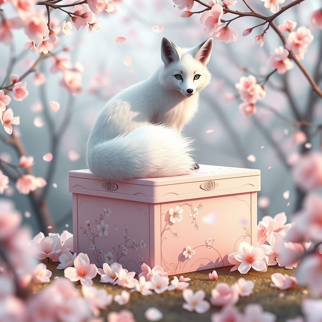 Cherry Blossom Fox in Serene Garden