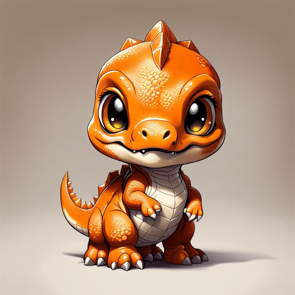 Orange Chibi Dinosaur in Detailed Art Style