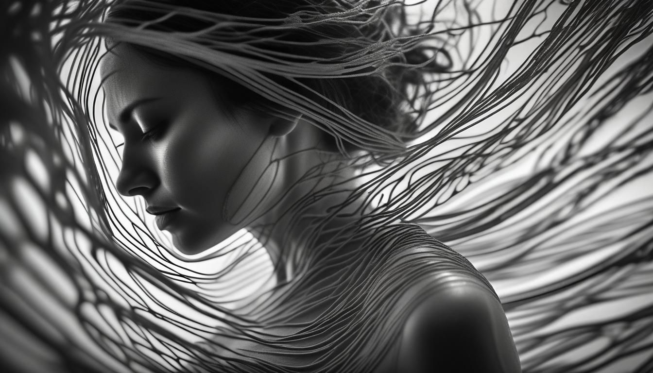 Stunning Woman in Double Exposure Line Art