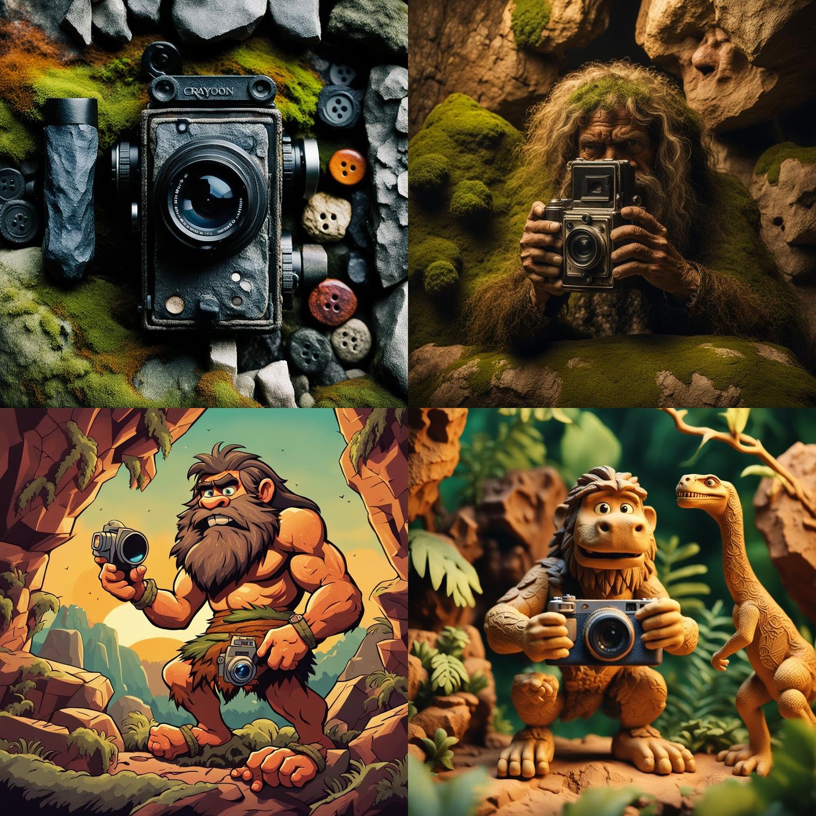 Cartoon Stone Age Camera Made of Stone