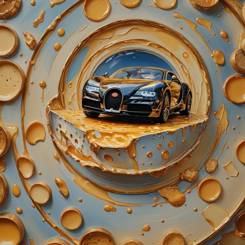 Surreal Cheese Bugatti in Dreamlike Oil Painting Style