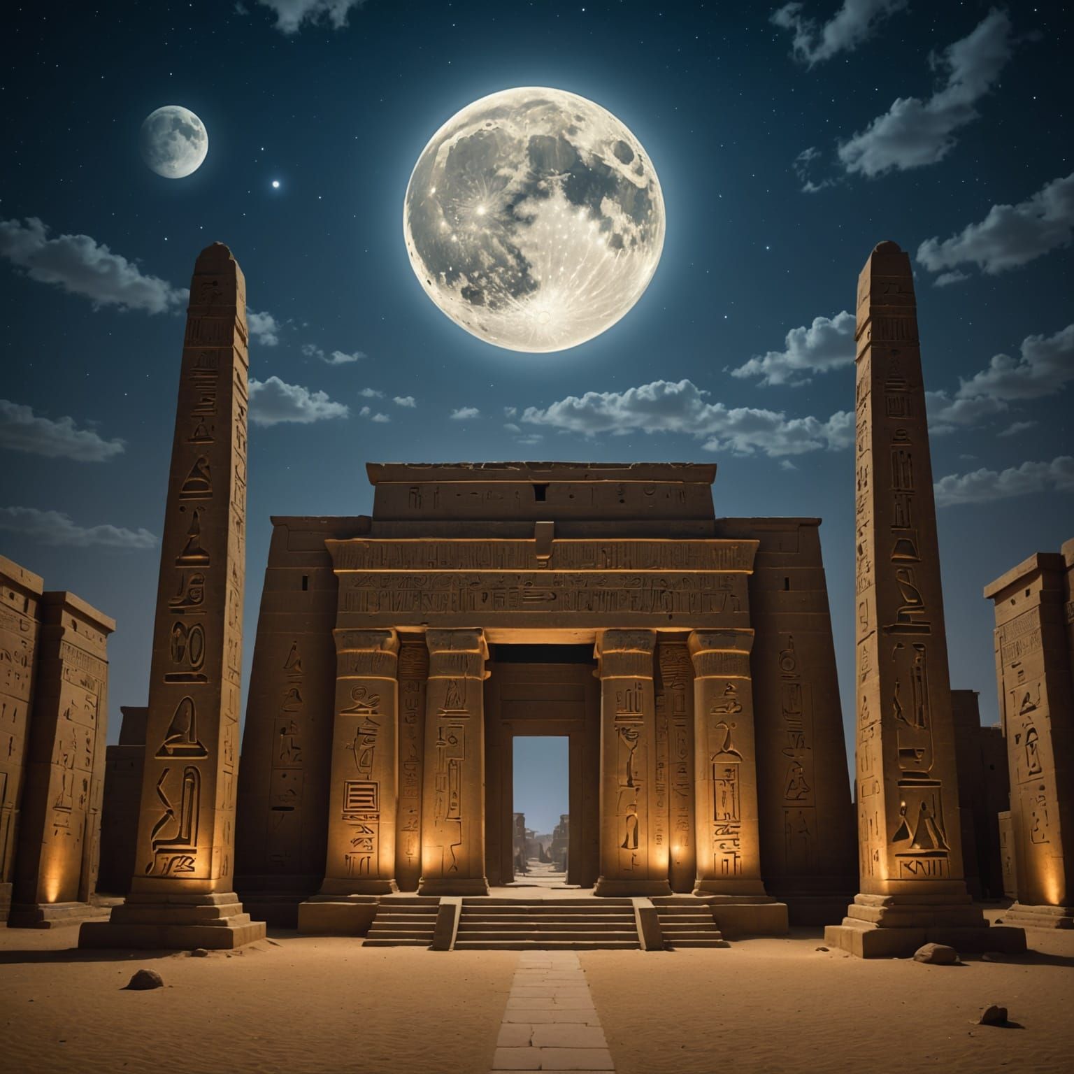 Moonlit Hieroglyphs in Ancient Egyptian Style