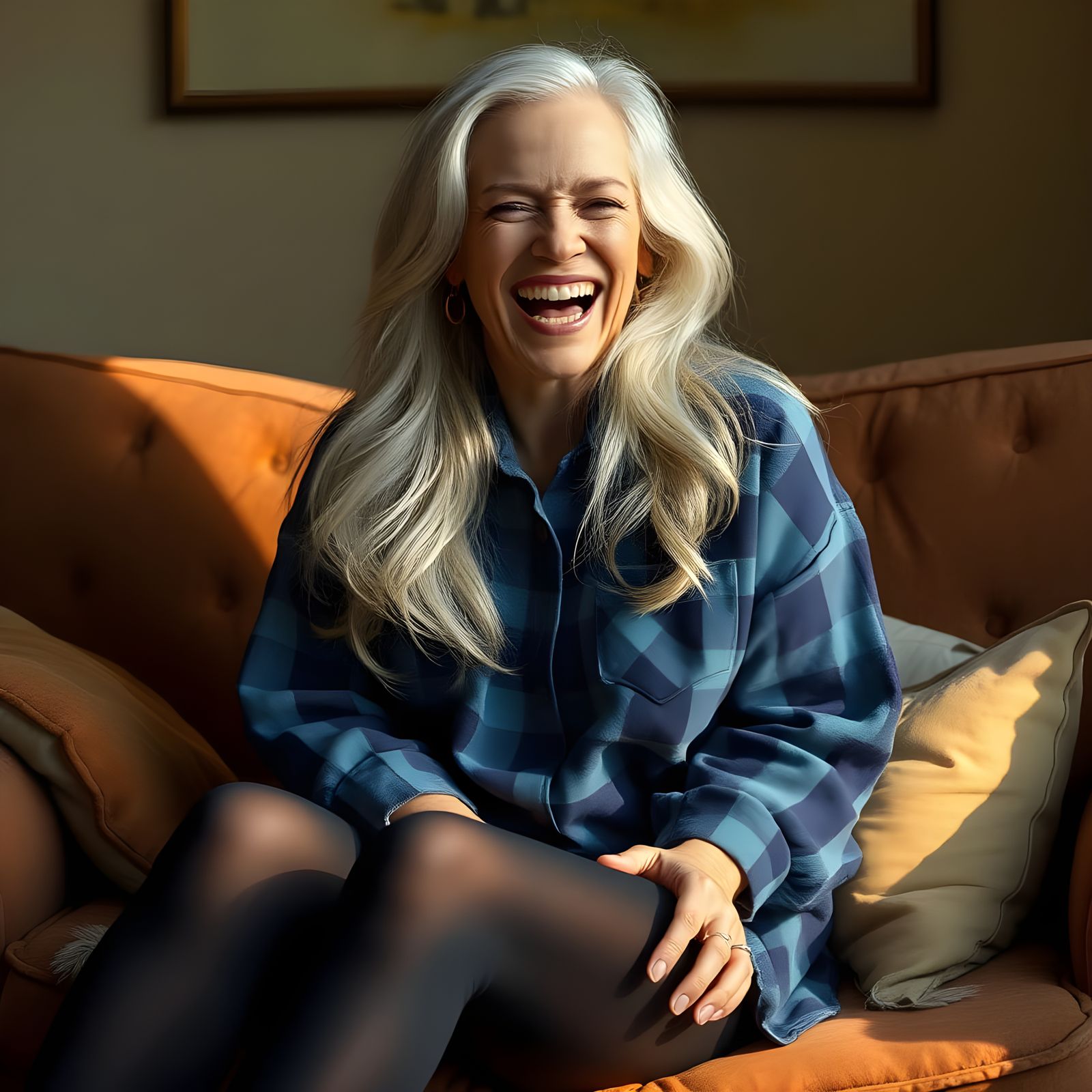 Laughing Woman Portrait in Vermeer Lighting