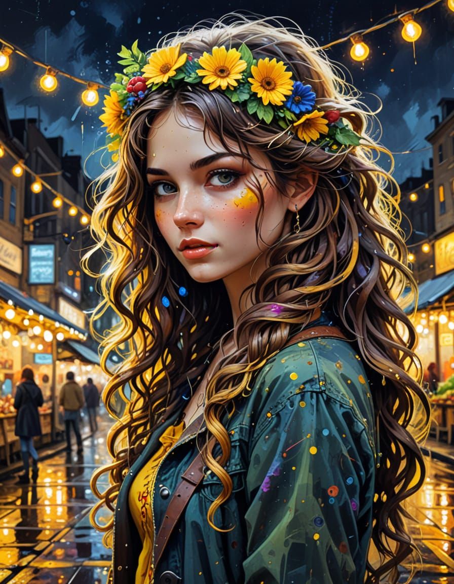 Hippie Steampunk Farmstand with Animals at Dusk