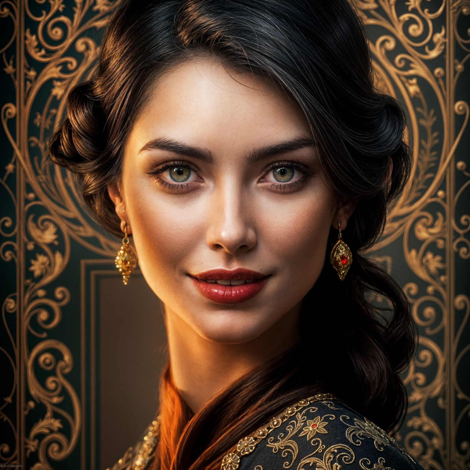 Smiling Lady Portrait in Hyperdetailed Digital Art Style