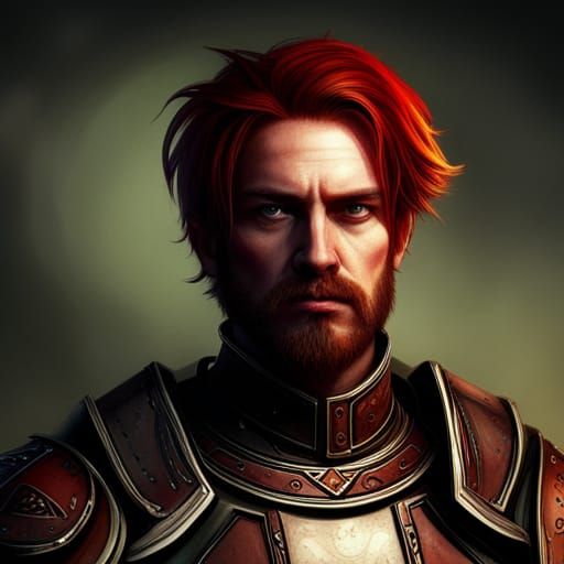 Warhammer Swordsman with Red Hair, Detailed Digital Art