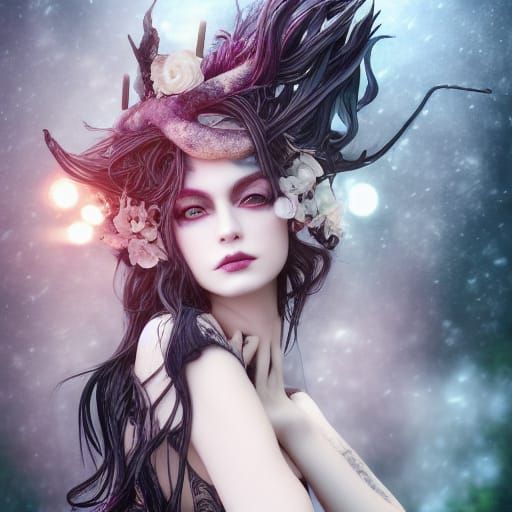 Intricate Wiccan Witch in Aetherpunk Style