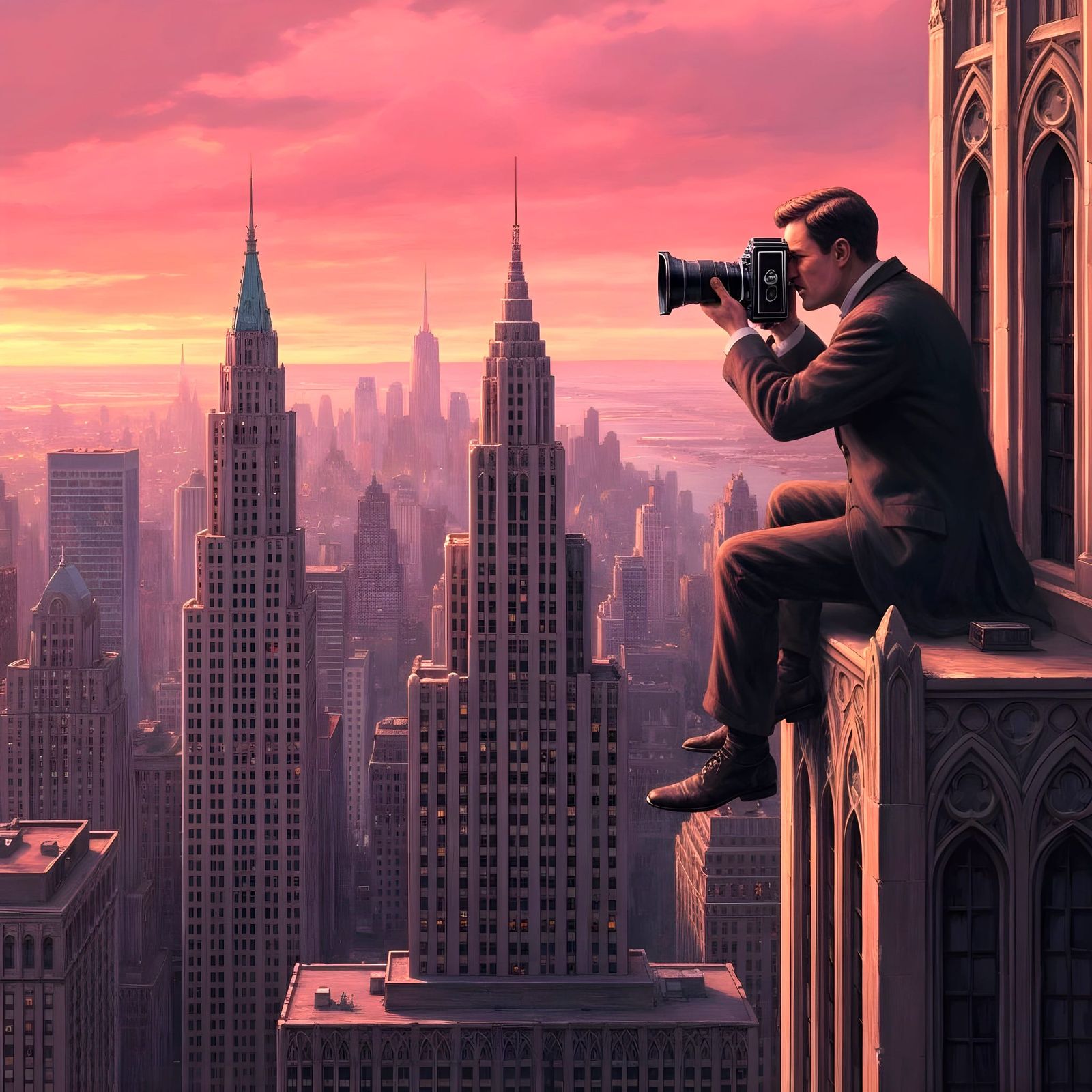 Dramatic Close up of A photographer in 1920 New York