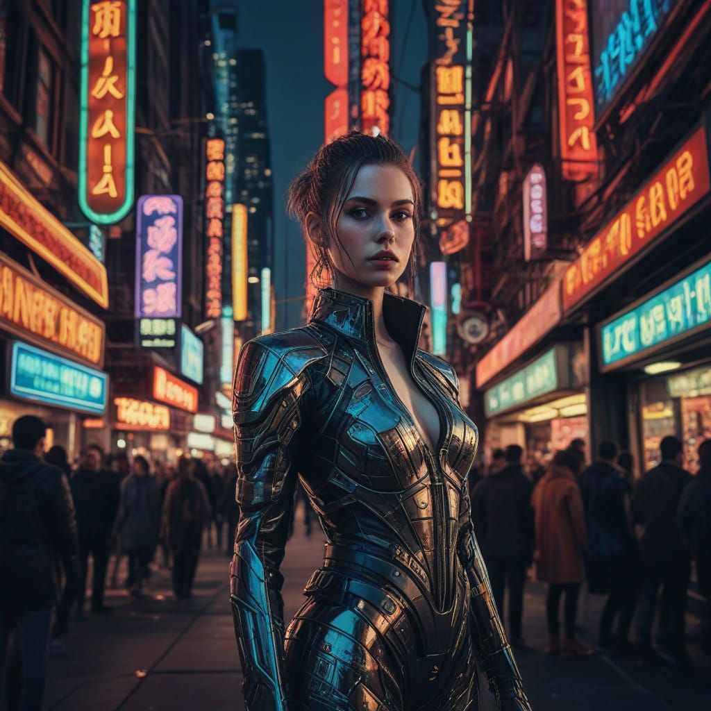 Cyberpunk Woman in Neon Metropolis
