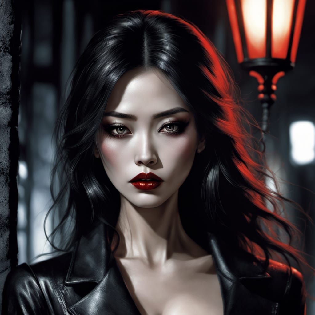 Gothic Noir Goddess in Dark Alleyway