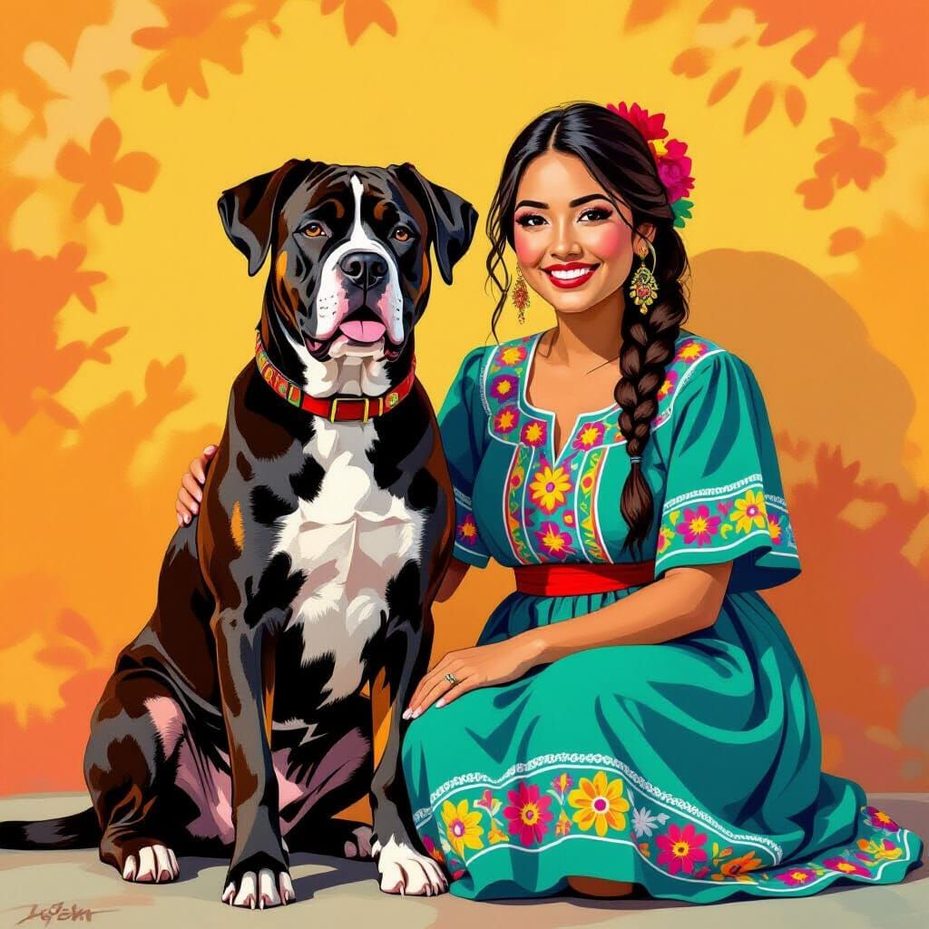 Woman and Dog Portrait in Cel-Shaded Style