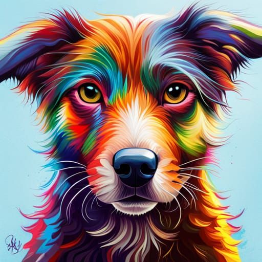 Friendly Cat and Dog in Colorful Digital Graffiti Art