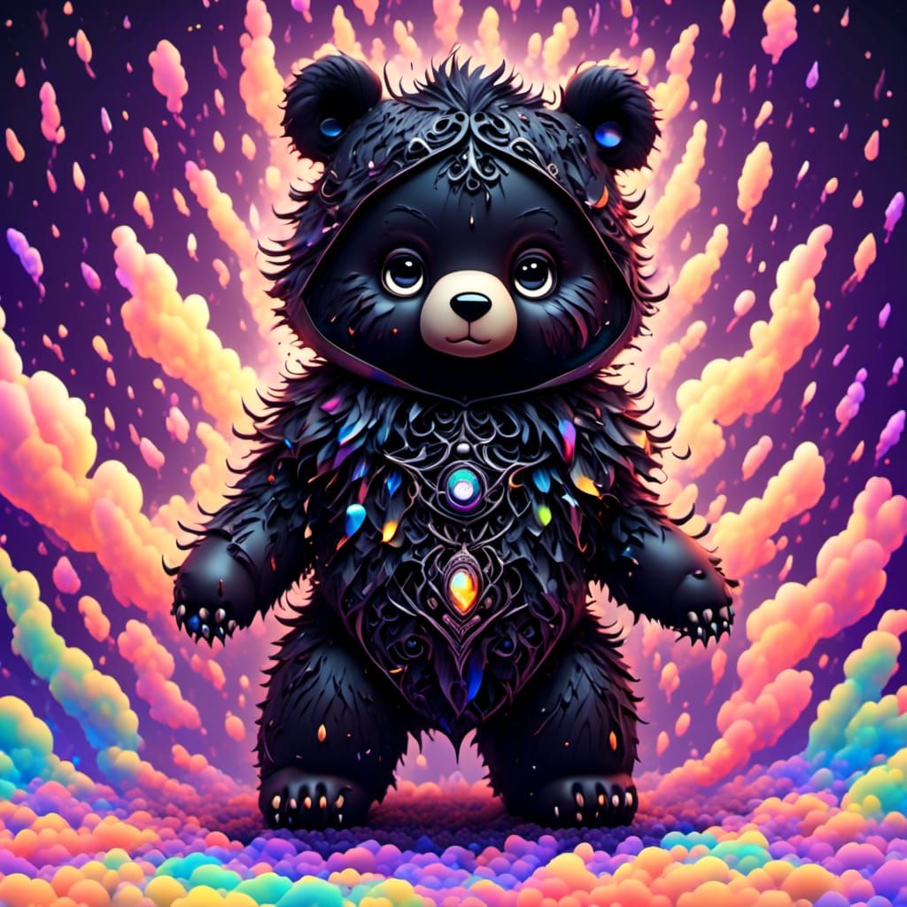 Gothic Chibi Bear with Rainbow Eyes in CGI