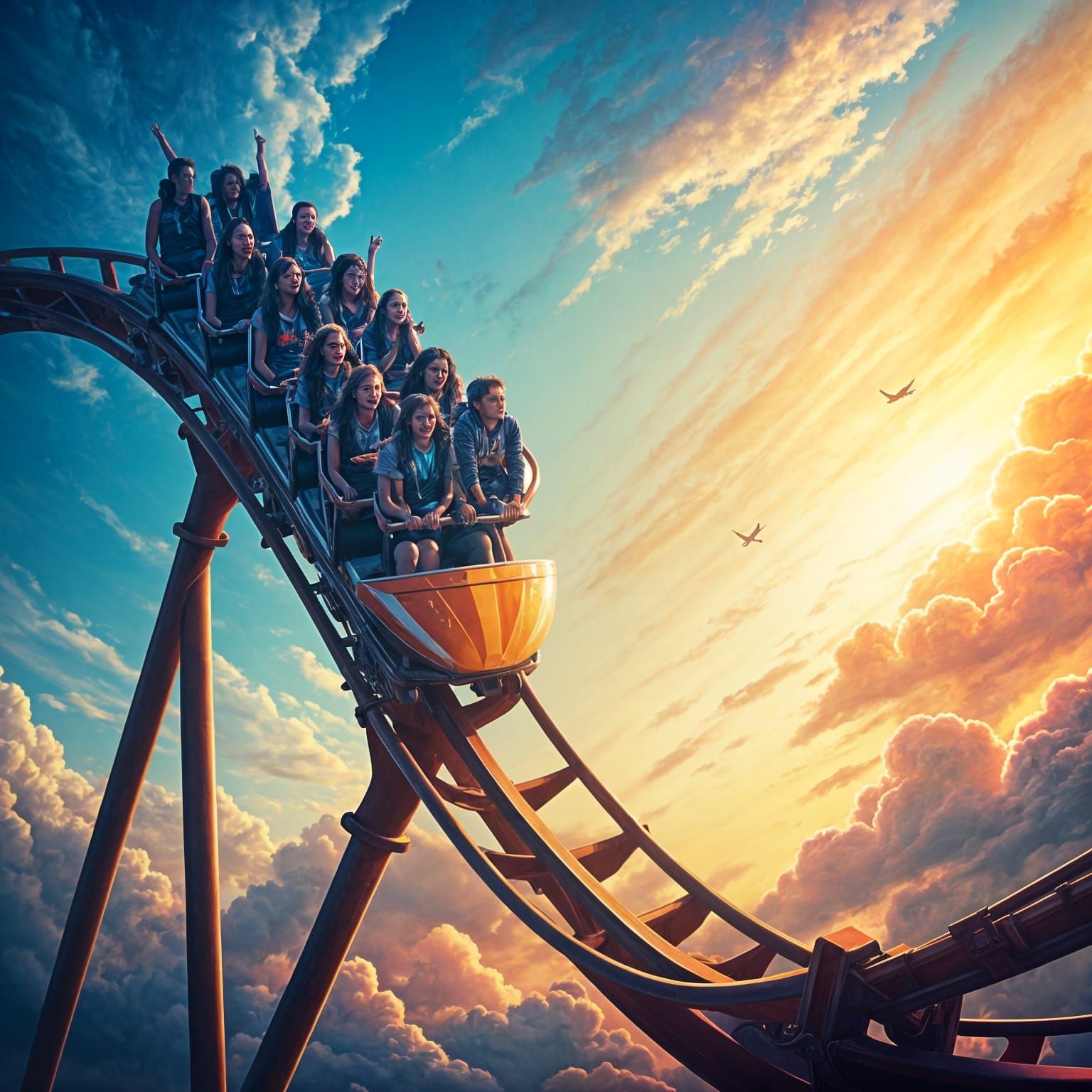 Roller Coaster Thrills Under Pastel Skies