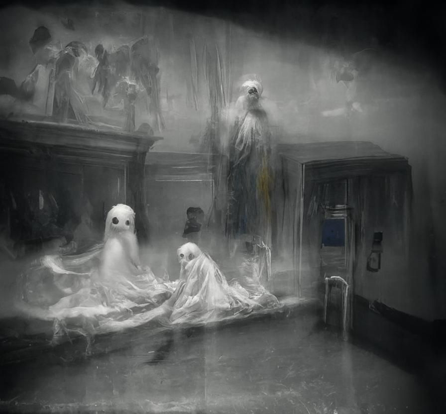 Eerie Ghosts Wander Hospital Corridor in Vintage Style