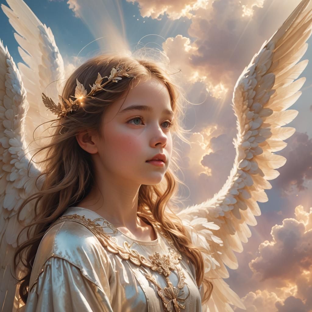 Girl Kissed by Angel in Ethereal Digital Art
