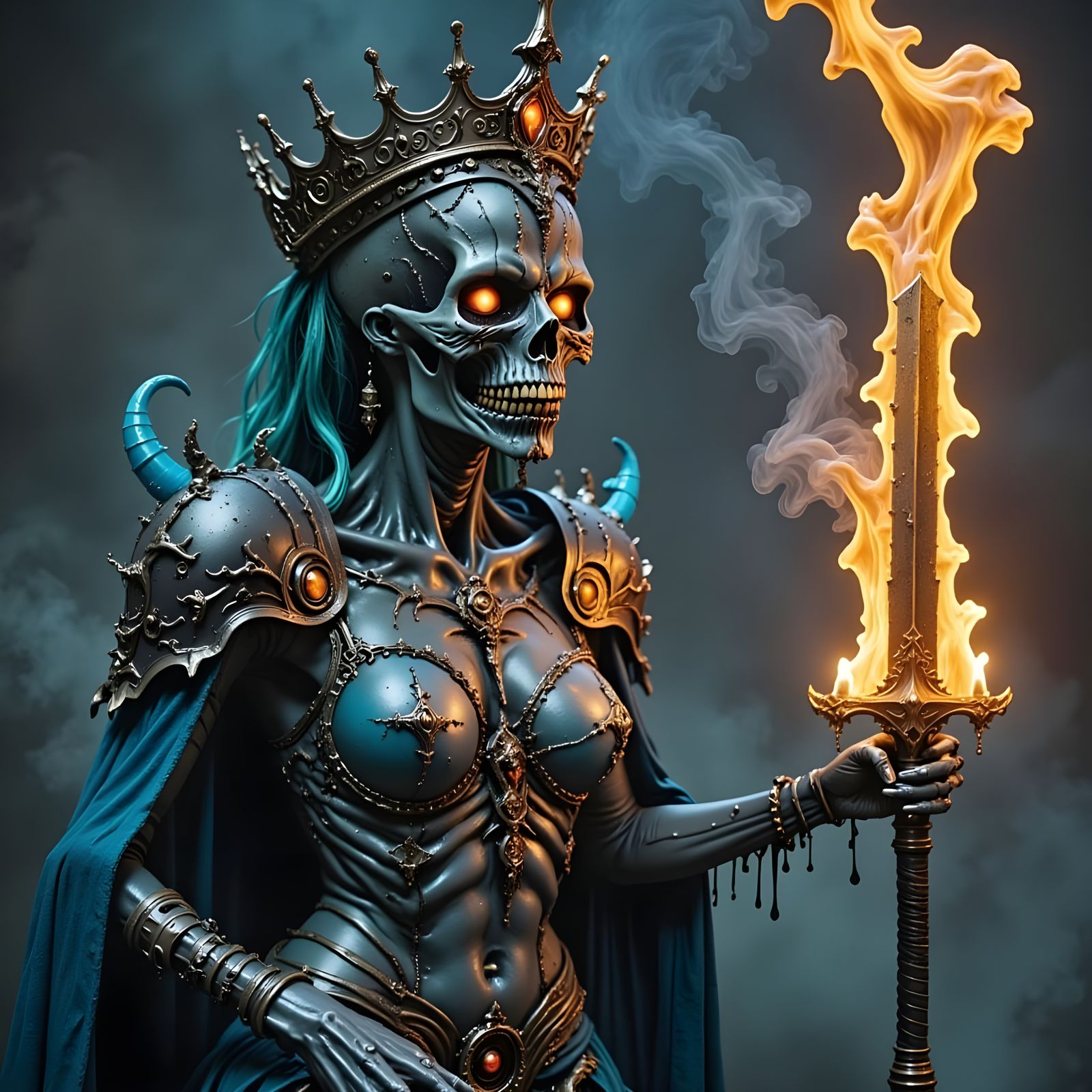 Platinum Robot Ice Queen with Fire Sword