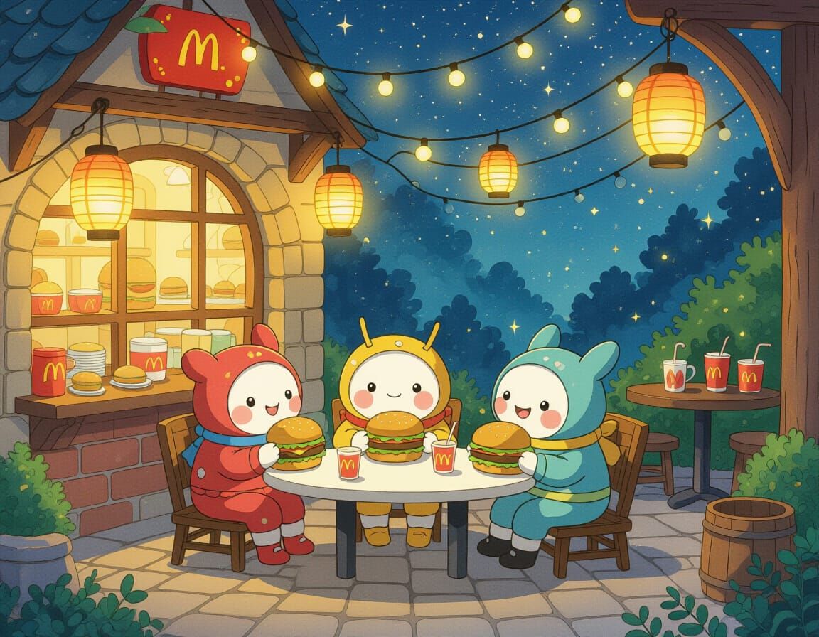 Spiders Enjoying Burgers in Magical Restaurant